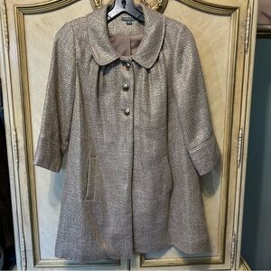 APT 9 Gold Tan Metallic Tweed Wool Mix Mid Length Baby Doll Collar Coat